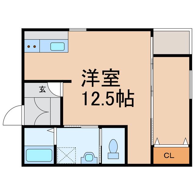 フォンターナB(ワンルーム/1階)の間取り写真