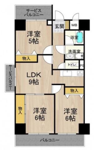 パークモダン住之江公園(3DK/8階)の間取り写真
