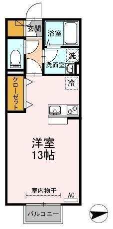 パラディー森塚(ワンルーム/2階)の間取り写真