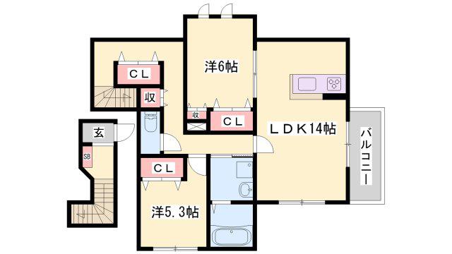 メゾベール自由が丘(2LDK/1階)の間取り写真