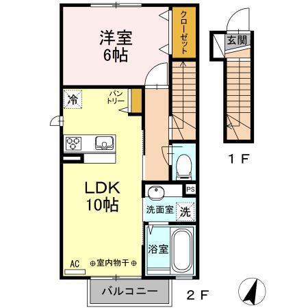 レーヴ鍛冶町(1LDK/2階)の間取り写真