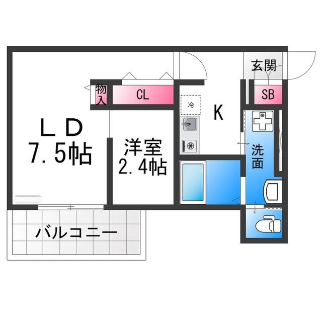カーサフォルトゥナート堺石津駅前(1LDK/3階)の間取り写真