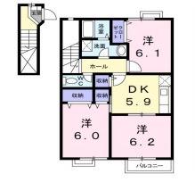 ＪＲ吉備線 東総社駅 徒歩6分 2階建 築26年(3DK/2階)の間取り写真