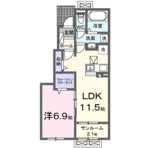 ビレッジハイマウンテンB(1LDK/1階)の間取り写真