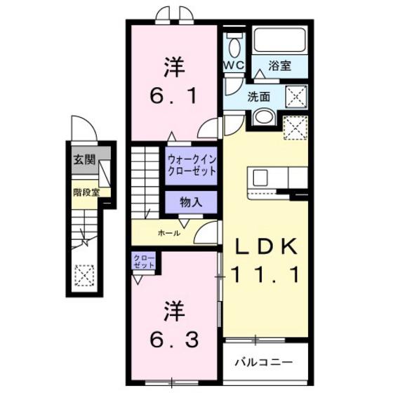 グリュンヴェルデ(2LDK/2階)の間取り写真