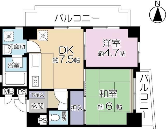 下落合ハウス(2DK/5階)の間取り写真