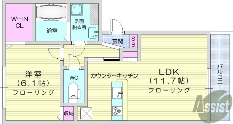 フルール・デ・シャン B(1LDK/3階)の間取り写真