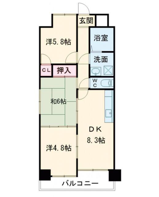 ベルヒルズ則松(3DK/7階)の間取り写真