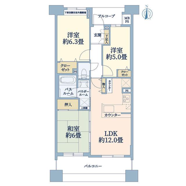 ライオンズマンションセントワーフ横濱(3LDK/5階)の間取り写真