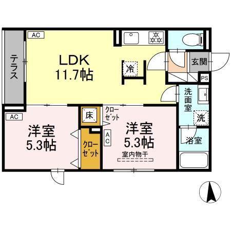 セレスティア荒川N(2LDK/1階)の間取り写真