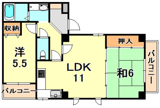 ベルトピア塩屋Ⅰ(2LDK/3階)の間取り写真