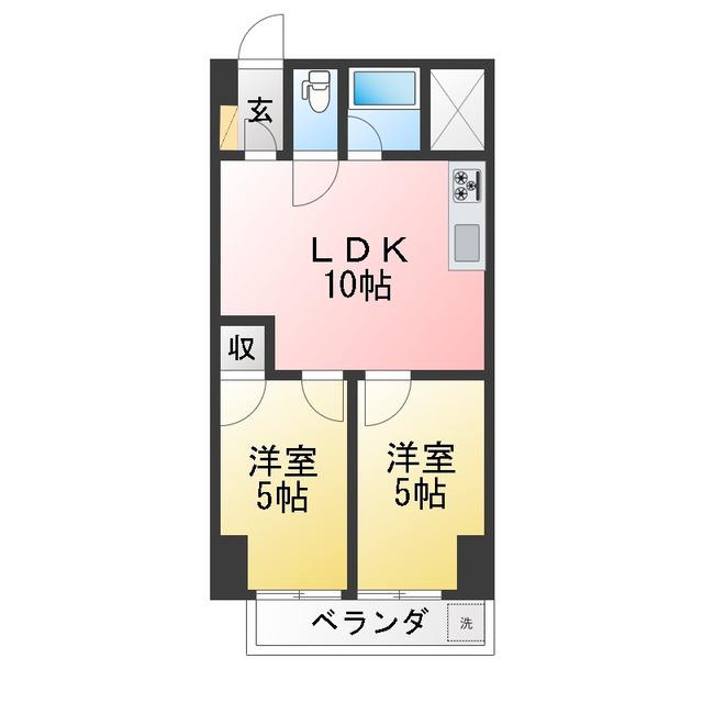 中央マンション(2LDK/3階)の間取り写真