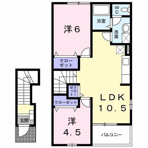 ロジュマンラフィネ(2LDK/2階)の間取り写真