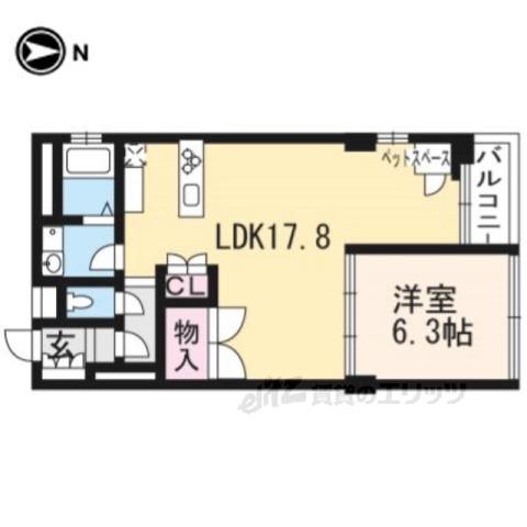 ヴィラスタジオーネ御所南(1LDK/3階)の間取り写真