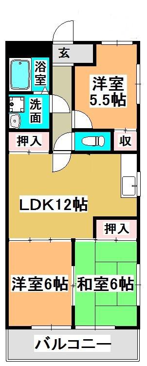 庄京ビル(3LDK/2階)の間取り写真