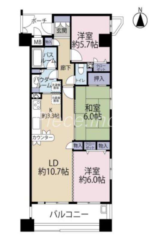 シャルマンフジビルドモア―新深江駅前(3LDK/10階)の間取り写真