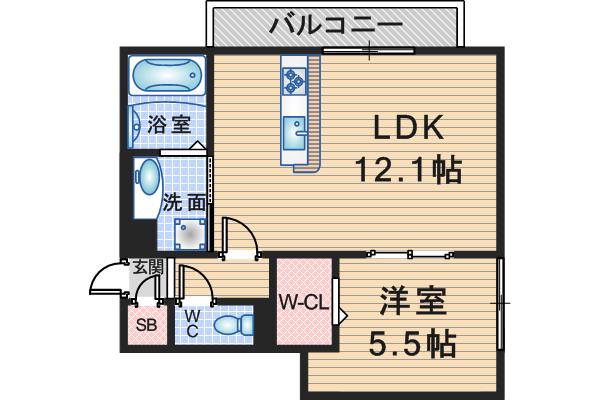 アグレイド北桜塚(1LDK/2階)の間取り写真