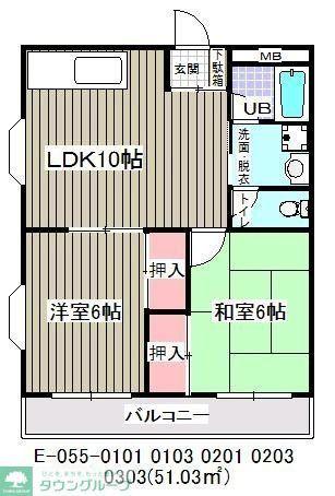 ベルビュー矢切(2LDK/3階)の間取り写真