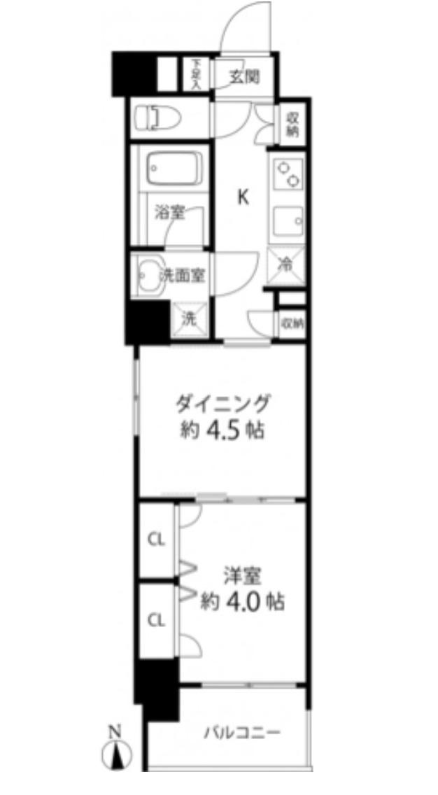 DUOSTAGE白金高輪(1DK/1階)の間取り写真