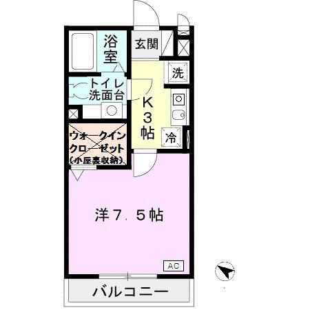 フレエール谷上(1K/2階)の間取り写真