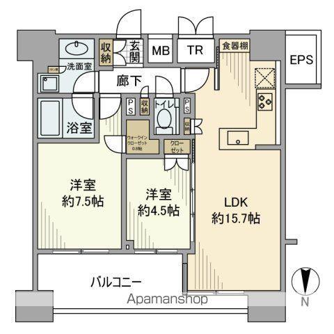 グランリビオ芝大門(2LDK/16階)の間取り写真