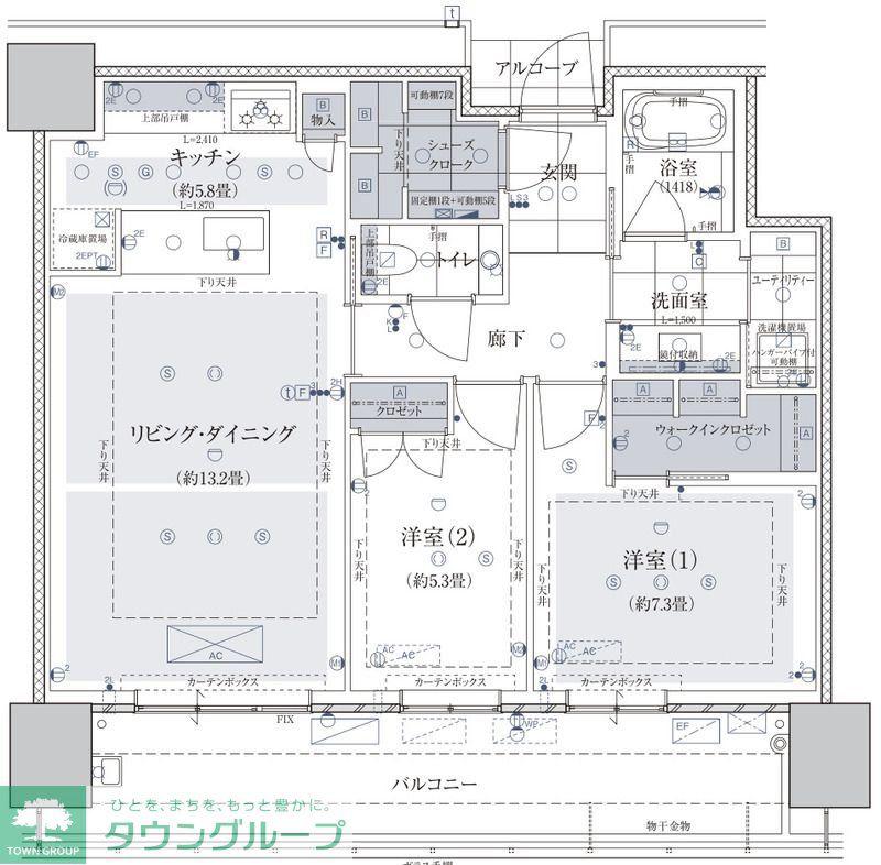 グランドメゾン福岡 THE CENTRAL LUXE(2LDK/11階)の間取り写真