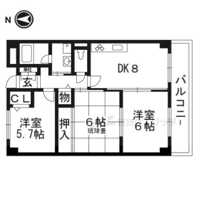 フロレアール・ジーア(3DK/1階)の間取り写真