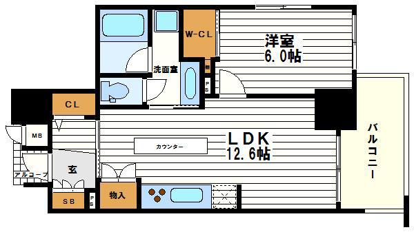 リーディア玉造駅前(1LDK/15階)の間取り写真