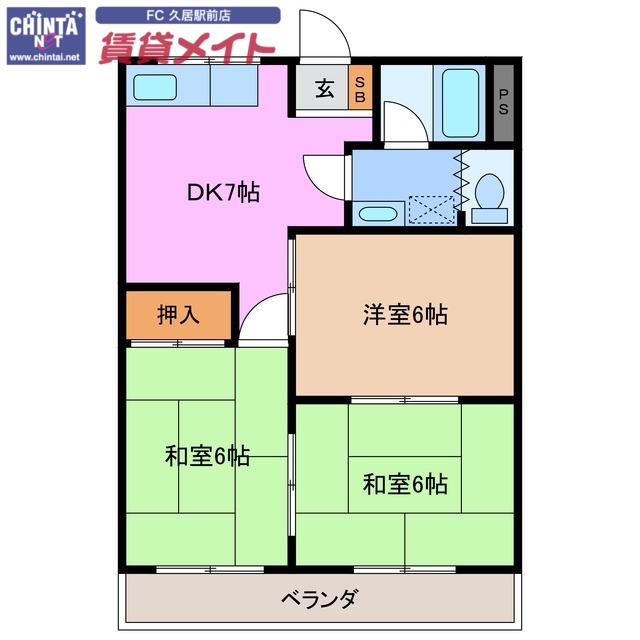 川方マンションI(3DK/2階)の間取り写真