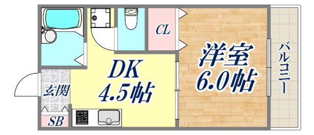 グラン芦屋(1DK/2階)の間取り写真