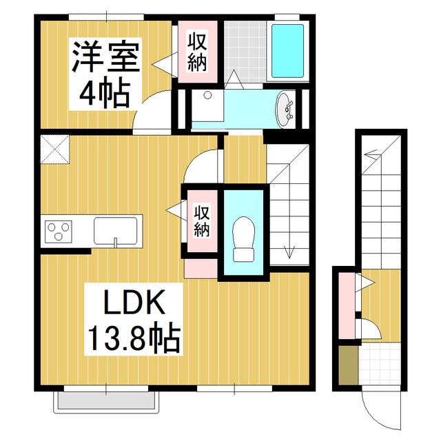 コンフォーティア信濃大町III(1LDK/2階)の間取り写真