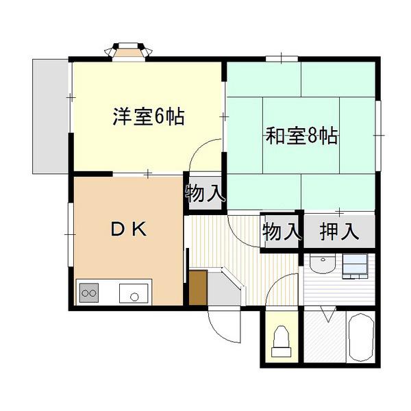 ロイヤル御茶山C(2K/2階)の間取り写真
