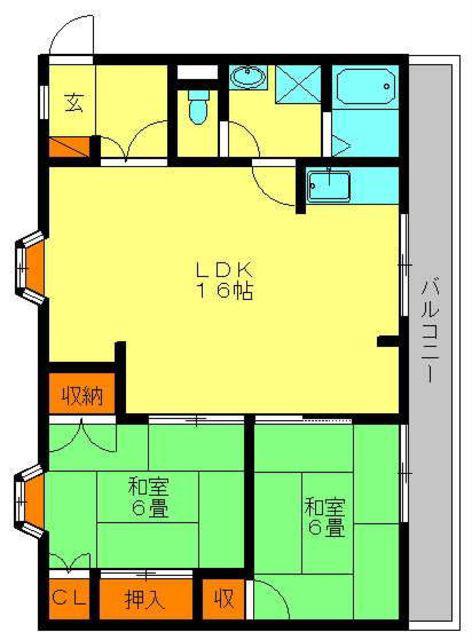 フェアコート春日(2LDK/3階)の間取り写真