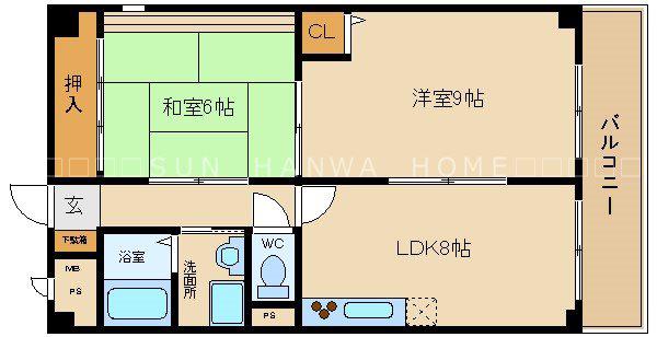 ドゥミール西山本(2LDK/4階)の間取り写真