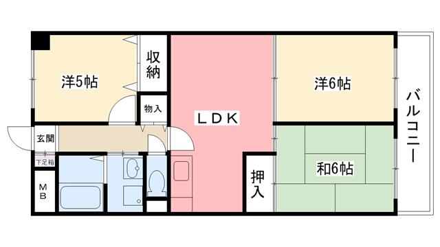 園民マンション(3LDK/3階)の間取り写真