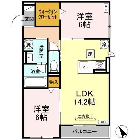 ワイズヴィラ岐南イースト(2LDK/1階)の間取り写真