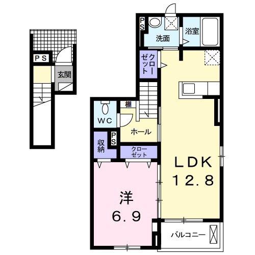 ベルガモット(1LDK/2階)の間取り写真