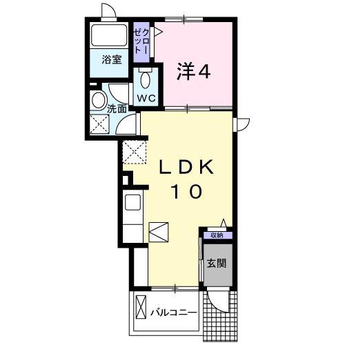 ブライト ヒル(1LDK/1階)の間取り写真