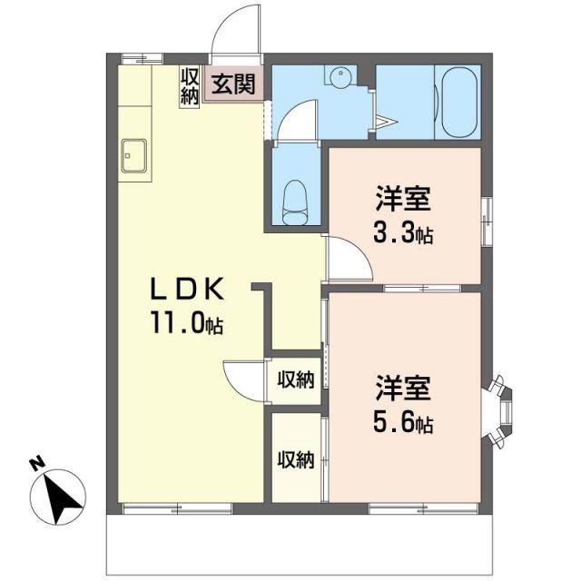 ウェルスナイトB(2LDK/1階)の間取り写真
