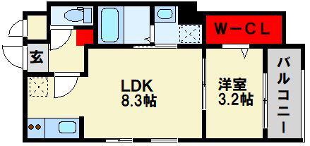 ファステート九工大前(1LDK/3階)の間取り写真