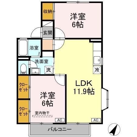 セジュール安永(2LDK/2階)の間取り写真
