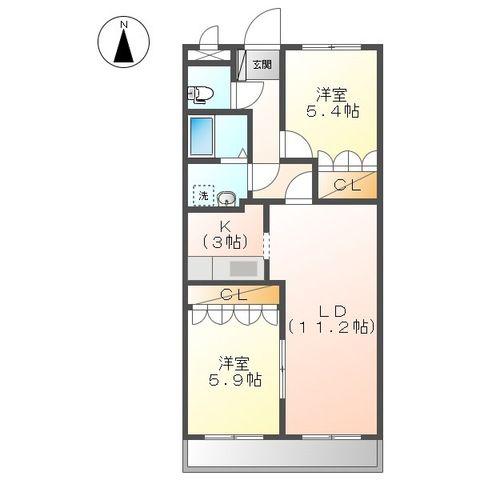 ボヌールAKI(2LDK/2階)の間取り写真