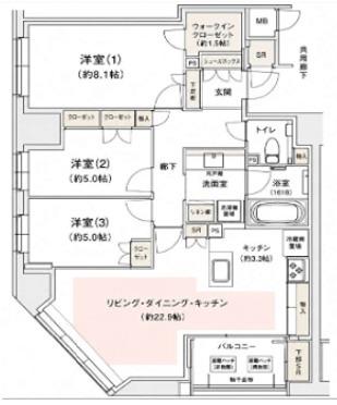 リバーガーデン四天王寺(3LDK/13階)の間取り写真