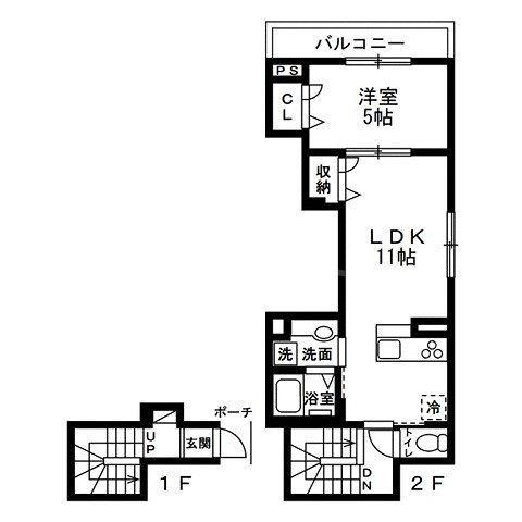 足立区大谷田AS0519 長屋(1LDK/2階)の間取り写真