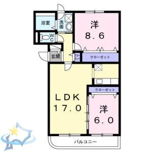 プランドール西野(2LDK/1階)の間取り写真