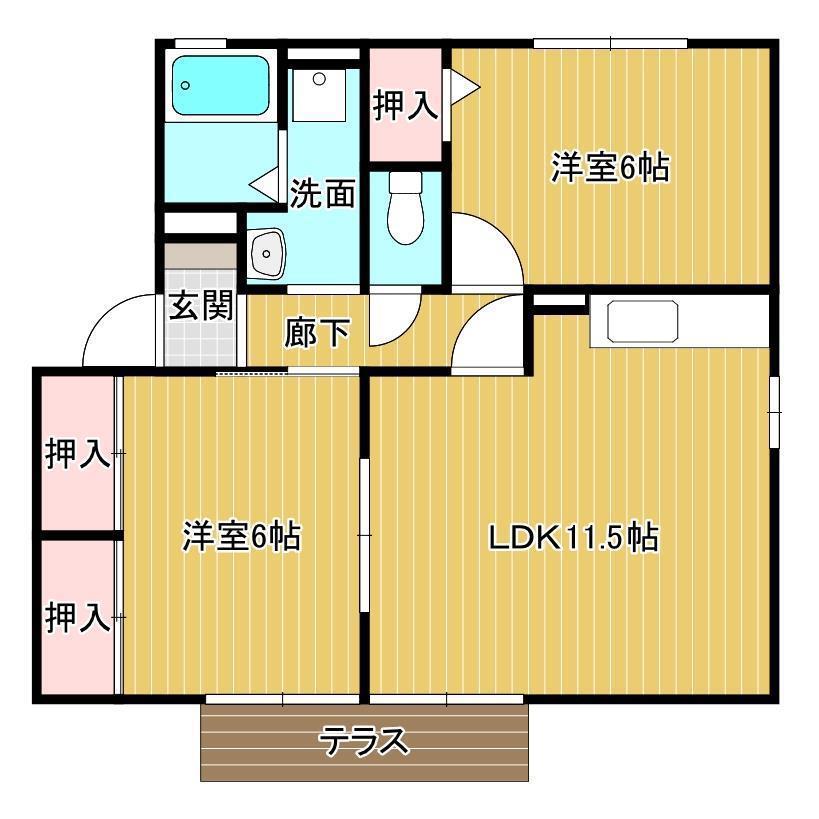セジュール夢 B棟(2LDK/1階)の間取り写真