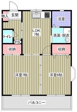 ロイヤルプラザ南二日町A(2LDK/1階)の間取り写真