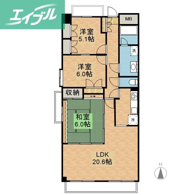 ダイアパレス東島田(3LDK/2階)の間取り写真