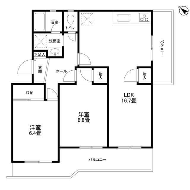 アドリーム新百合ヶ丘(2LDK/4階)の間取り写真