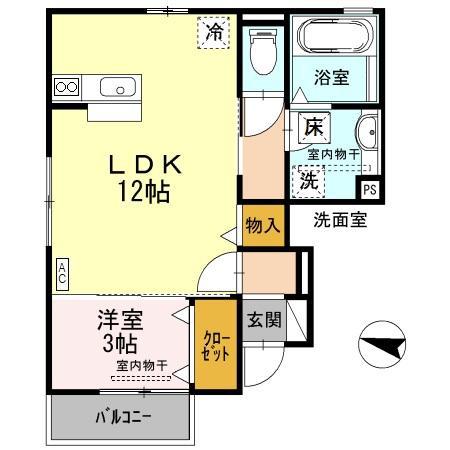 LAGRUSB棟(1LDK/1階)の間取り写真